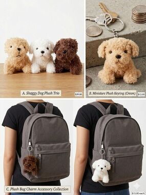 Plush Dog Keyring or Bag Charm - Set of 3